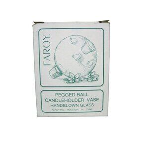 FAROY Pegged Ball Candle Holder Vase Handblown Glass Clear Topper Vintage